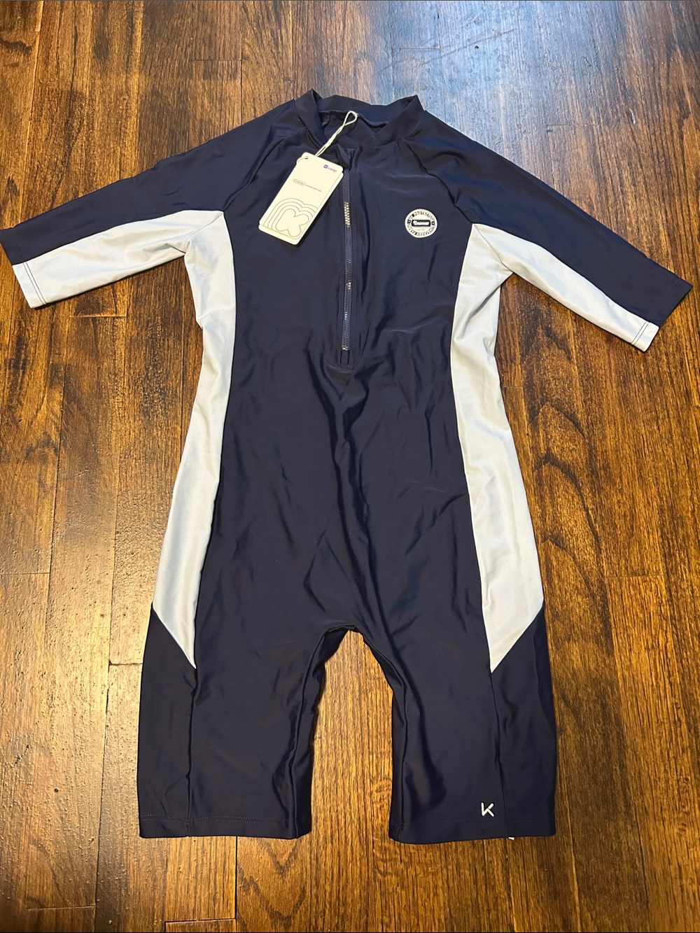 Navy & Light Gray boy‘s Short Sleeve Swim Suit